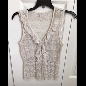 Forever 21 Women's Ivory Lace Poplin Blouse, Small